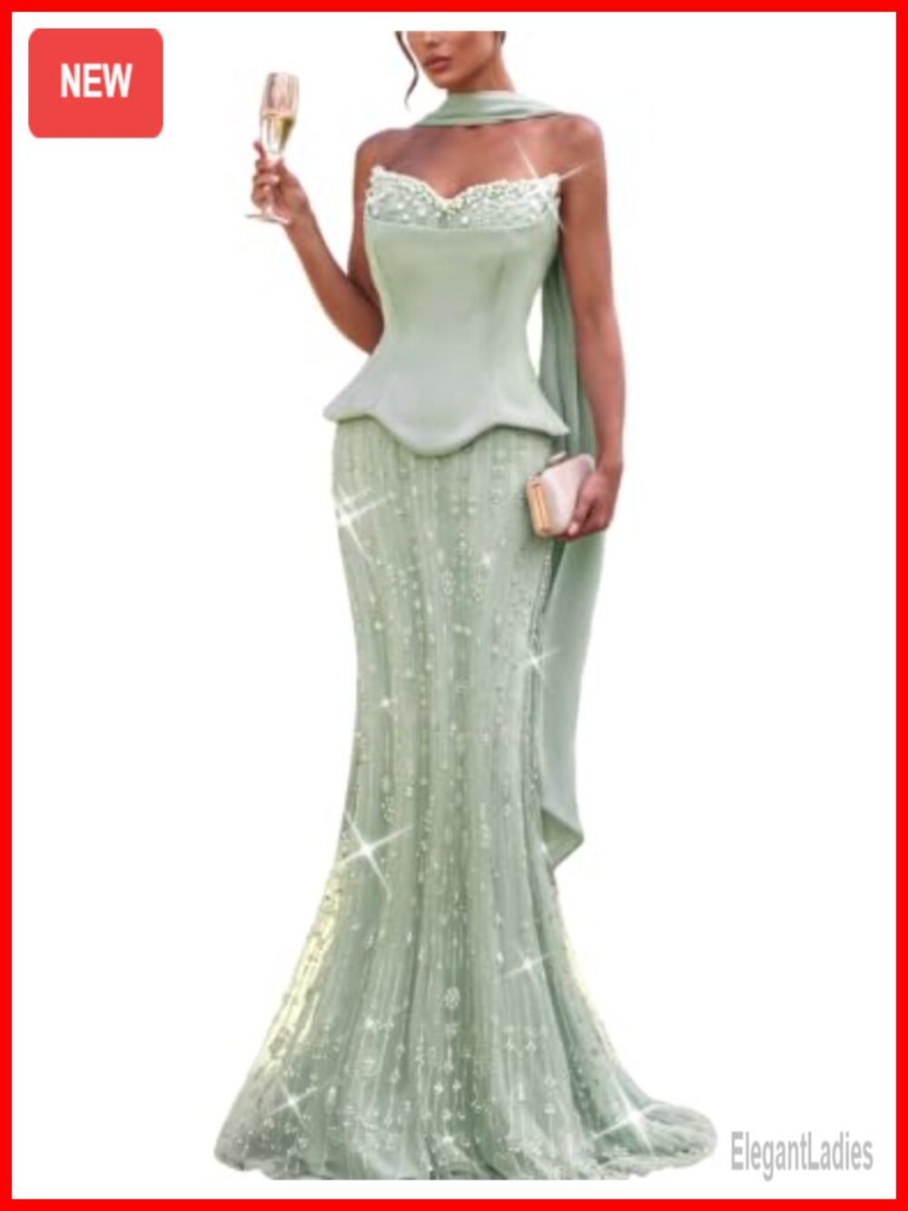 Sequin Beaded Mermaid Formal Prom Evening Gown Bodycon Dress